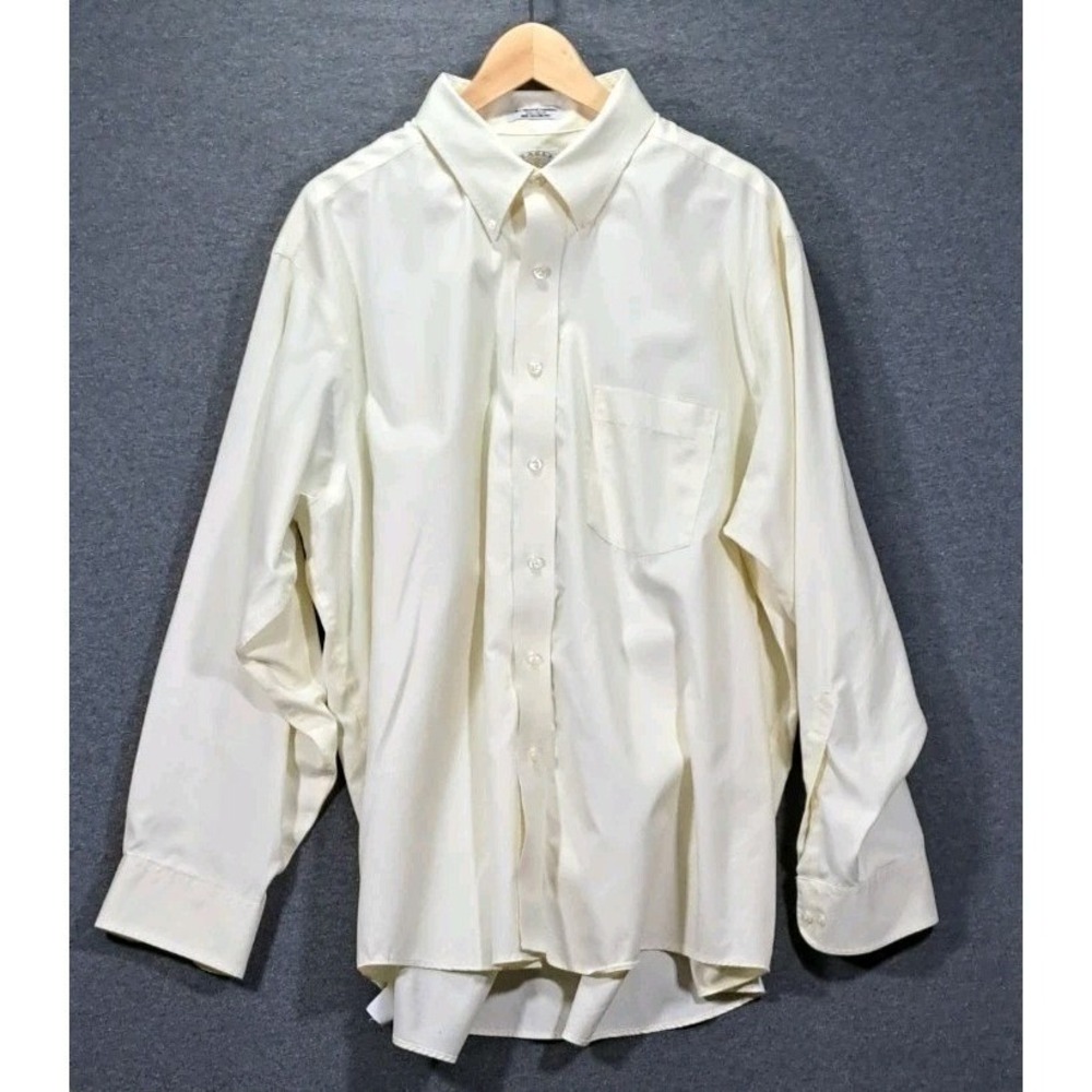 Eagle Shirtmakers Mens Cream Pinpoint Cotton Dress Shirt 18.5 34/35 Non-Iron